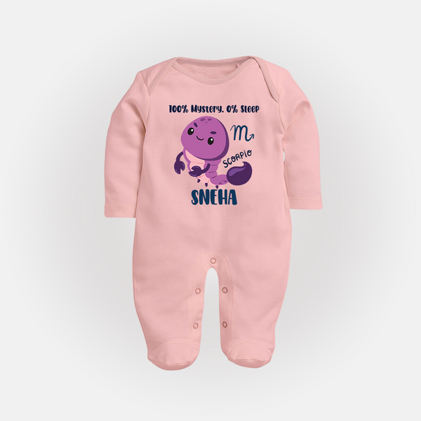 100% Mystery. 0% Sleep Scorpio Sleepsuit / Full Sleeve Bodysuit | Custom Scorpio Sleepsuit / Full Sleeve Bodysuit for Your Mysterious Baby - BABY PINK - New Born (Chest 7.5")