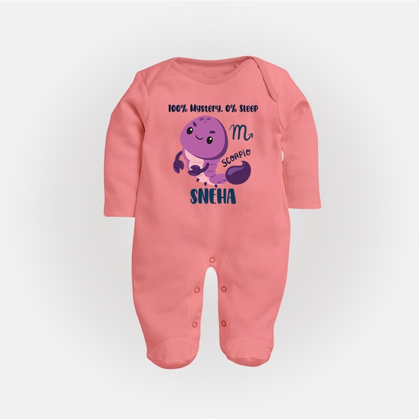100% Mystery. 0% Sleep Scorpio Sleepsuit / Full Sleeve Bodysuit | Custom Scorpio Sleepsuit / Full Sleeve Bodysuit for Your Mysterious Baby - PEACH - New Born (Chest 7.5")