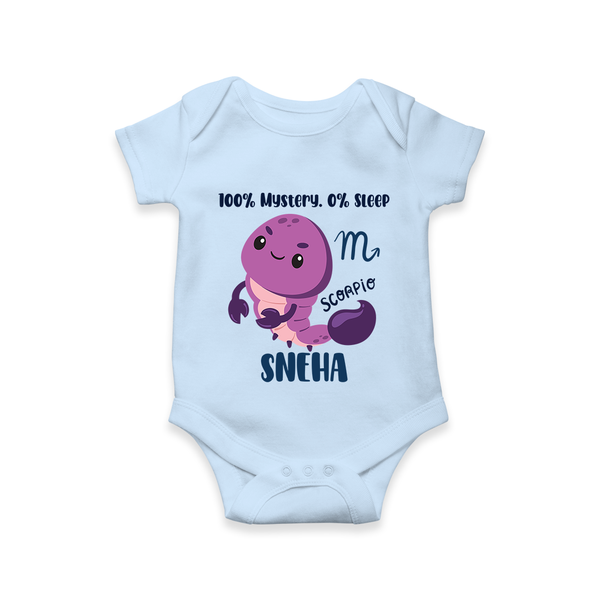 100% Mystery. 0% Sleep Scorpio Romper / Onesie | Custom Scorpio Romper / Onesie for Your Mysterious Baby - BABY BLUE - New Born (Chest 14")