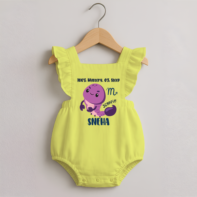 100% Mystery. 0% Sleep Scorpio Romper Frock | Custom Scorpio Romper Frock for Your Mysterious Baby - PASTEL YELLOW - 0 - 3 Months Old (Chest 19")