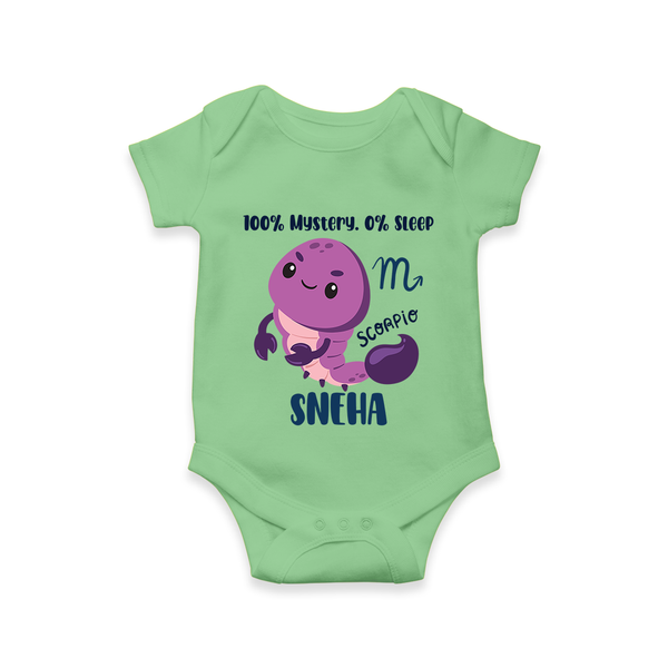 100% Mystery. 0% Sleep Scorpio Romper / Onesie | Custom Scorpio Romper / Onesie for Your Mysterious Baby - GREEN - New Born (Chest 14")