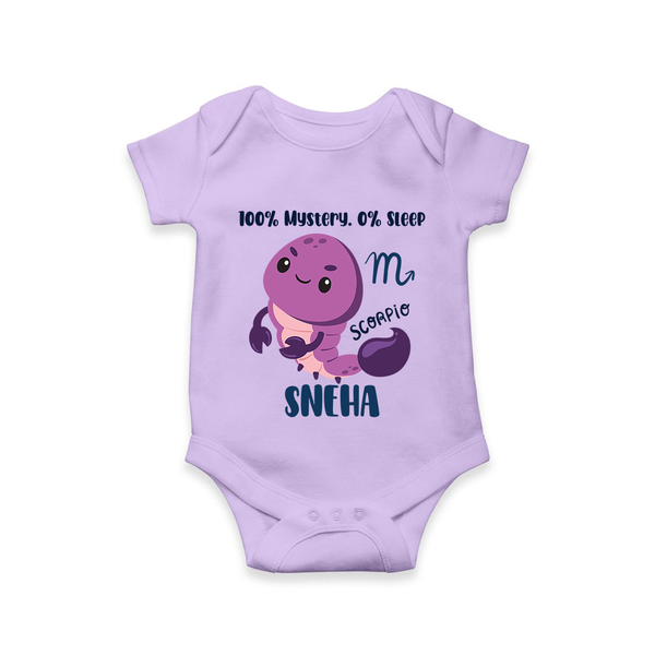 100% Mystery. 0% Sleep Scorpio Romper / Onesie | Custom Scorpio Romper / Onesie for Your Mysterious Baby - LILAC - New Born (Chest 14")
