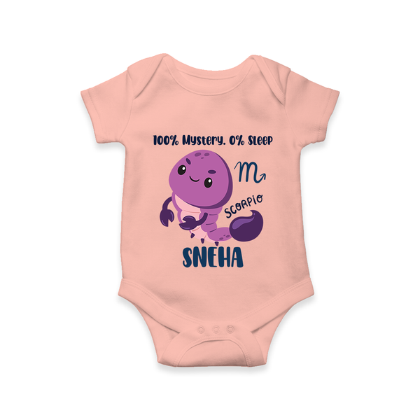 100% Mystery. 0% Sleep Scorpio Romper / Onesie | Custom Scorpio Romper / Onesie for Your Mysterious Baby - PEACH - New Born (Chest 14")