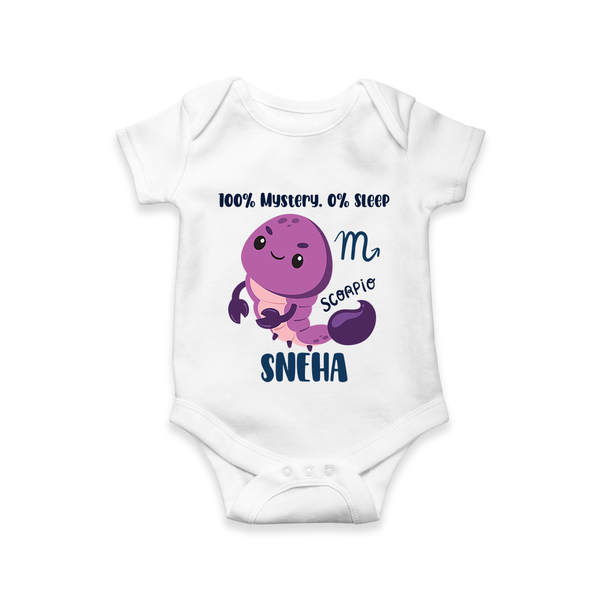 100% Mystery. 0% Sleep Scorpio Romper / Onesie | Custom Scorpio Romper / Onesie for Your Mysterious Baby - WHITE - New Born (Chest 14")