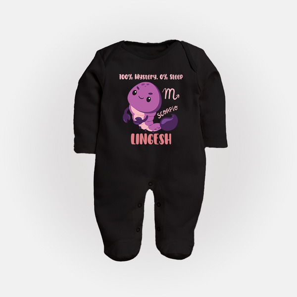 100% Mystery. 0% Sleep Scorpio Sleepsuit / Full Sleeve Bodysuit | Custom Scorpio Sleepsuit / Full Sleeve Bodysuit for Your Mysterious Baby - BLACK - New Born (Chest 7.5")