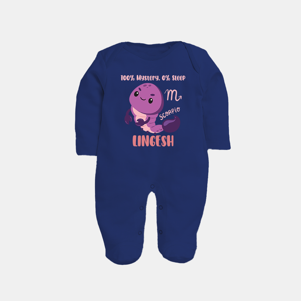 100% Mystery. 0% Sleep Scorpio Sleepsuit / Full Sleeve Bodysuit | Custom Scorpio Sleepsuit / Full Sleeve Bodysuit for Your Mysterious Baby - NAVY BLUE - New Born (Chest 7.5")