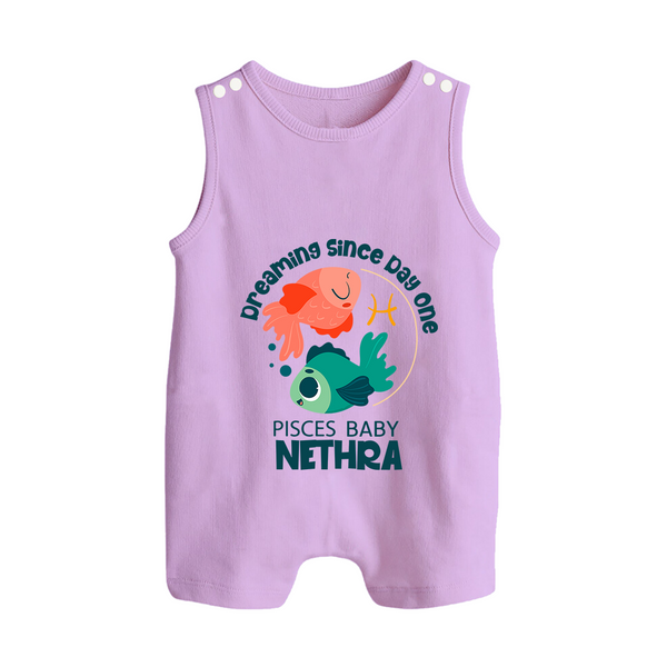 Dreaming Since Day One Pisces Baby Romper Suit / Sleeveless Romper | Personalized Pisces Romper Suit / Sleeveless Romper for Your Dreamy Baby - LILAC - 0 - 5 Months Old (Chest 18")