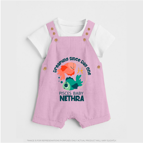 Dreaming Since Day One Pisces Baby Dungaree Set | Personalized Pisces Dungaree Set for Your Dreamy Baby - BABY PINK - 0 - 5 Months Old (Chest 18")