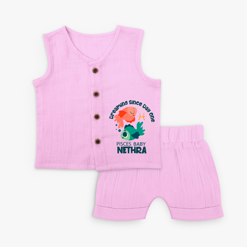 Dreaming Since Day One Pisces Baby Jabla Set | Personalized Pisces Jabla Set for Your Dreamy Baby - BABY PINK - 0 - 3 Months Old (Chest 9.8")