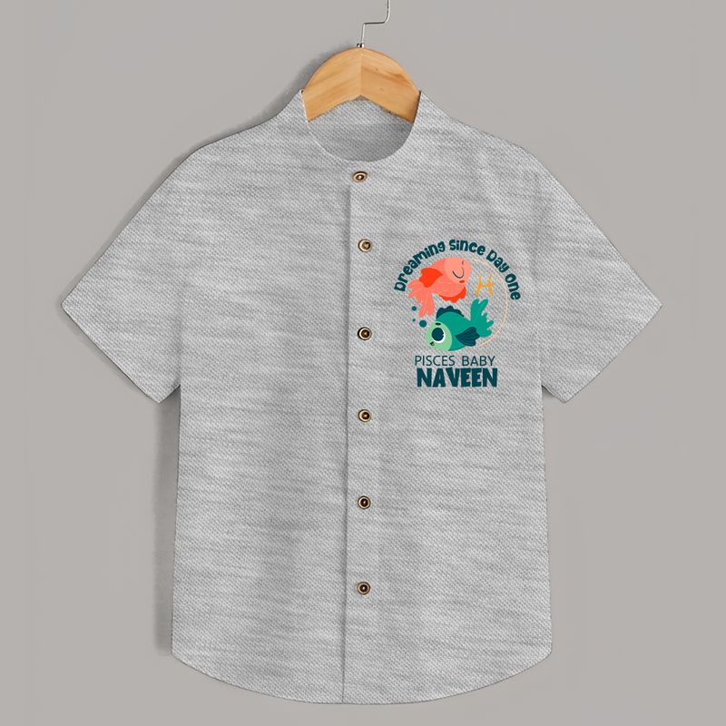 Dreaming Since Day One Pisces Baby Shirt | Personalized Pisces Shirt for Your Dreamy Baby - GREY - 0 - 6 Months Old (Chest 23")