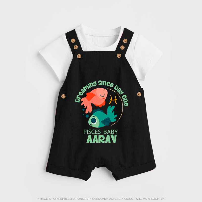 Dreaming Since Day One Pisces Baby Dungaree Set | Personalized Pisces Dungaree Set for Your Dreamy Baby - BLACK - 0 - 5 Months Old (Chest 18")