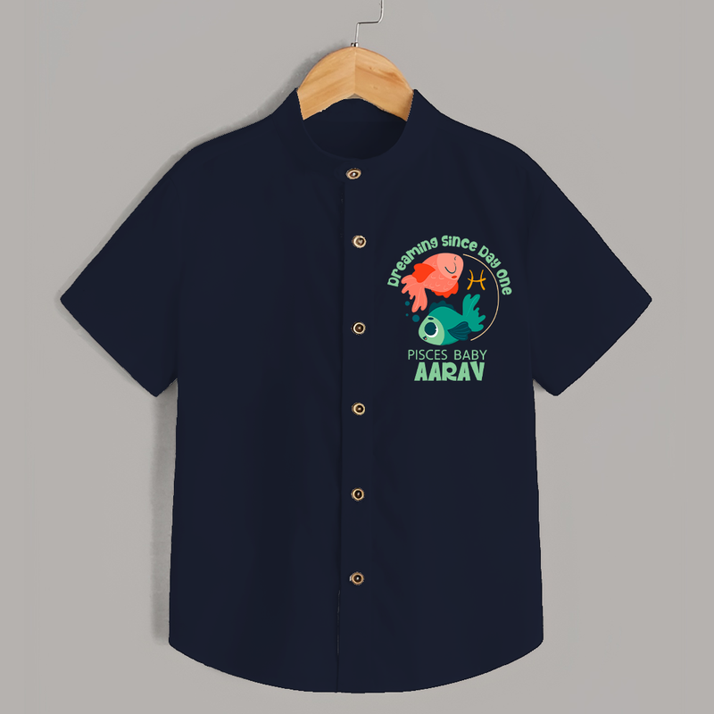 Dreaming Since Day One Pisces Baby Shirt | Personalized Pisces Shirt for Your Dreamy Baby - NAVY BLUE - 0 - 6 Months Old (Chest 23")
