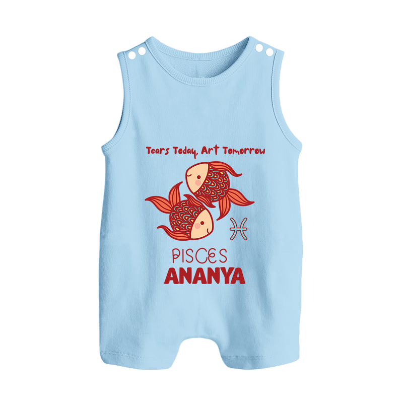 Tears Today, Art Tomorrow Pisces Baby Romper Suit / Sleeveless Romper | Custom Pisces Romper Suit / Sleeveless Romper for Your Artistic Baby - BABY BLUE - 0 - 5 Months Old (Chest 18")
