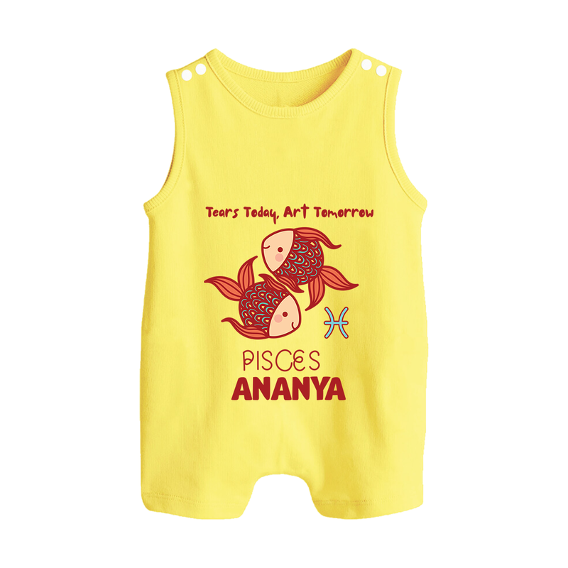 Tears Today, Art Tomorrow Pisces Baby Romper Suit / Sleeveless Romper | Custom Pisces Romper Suit / Sleeveless Romper for Your Artistic Baby - PASTEL YELLOW - 0 - 5 Months Old (Chest 18")