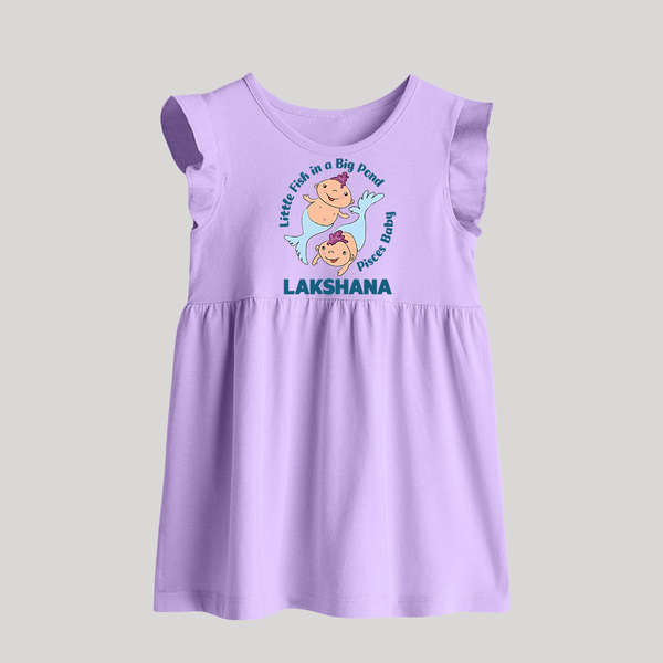 Little Fish In A Big Pond Pisces Baby Frock | Personalized Pisces Baby Frock for Your Little Explorer - LILAC - 0 - 3 Months Old (Chest 17")