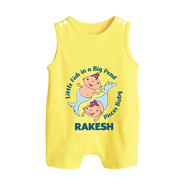 Little Fish In A Big Pond Pisces Baby Romper Suit / Sleeveless Romper | Personalized Pisces Romper Suit / Sleeveless Romper for Your Little Explorer - PASTEL YELLOW - 0 - 5 Months Old (Chest 18")