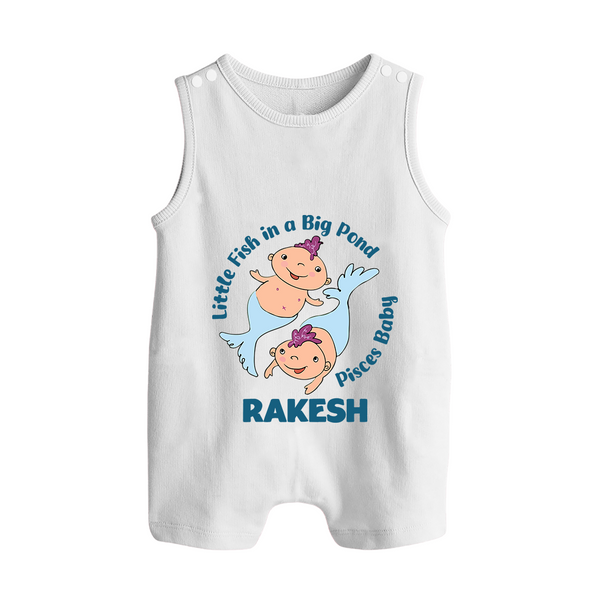 Little Fish In A Big Pond Pisces Baby Romper Suit / Sleeveless Romper | Personalized Pisces Romper Suit / Sleeveless Romper for Your Little Explorer - WHITE - 0 - 5 Months Old (Chest 18")