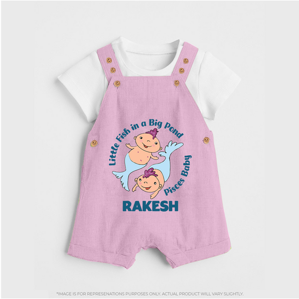 Little Fish In A Big Pond Pisces Baby Dungaree Set | Personalized Pisces Dungaree Set for Your Little Explorer - BABY PINK - 0 - 5 Months Old (Chest 18")