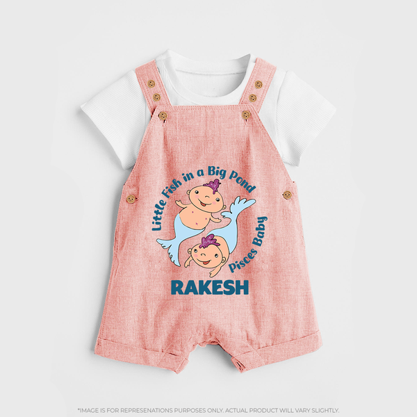 Little Fish In A Big Pond Pisces Baby Dungaree Set | Personalized Pisces Dungaree Set for Your Little Explorer - PEACH - 0 - 5 Months Old (Chest 18")