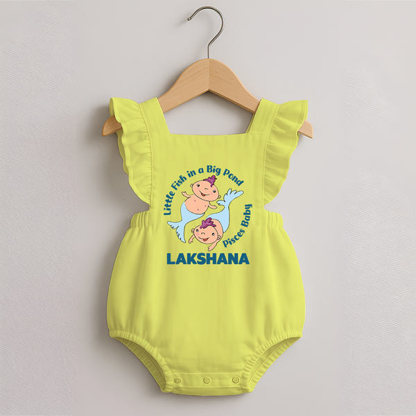 Little Fish In A Big Pond Pisces Baby Romper Frock | Personalized Pisces Romper Frock for Your Little Explorer - PASTEL YELLOW - 0 - 3 Months Old (Chest 19")