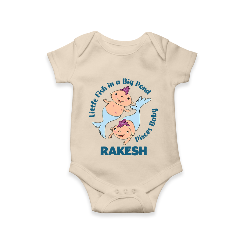 Little Fish In A Big Pond Pisces Baby Romper / Onesie | Personalized Pisces Romper / Onesie for Your Little Explorer - IVORY - New Born (Chest 14")