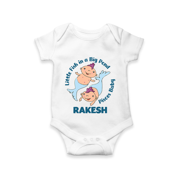 Little Fish In A Big Pond Pisces Baby Romper / Onesie | Personalized Pisces Romper / Onesie for Your Little Explorer - WHITE - New Born (Chest 14")