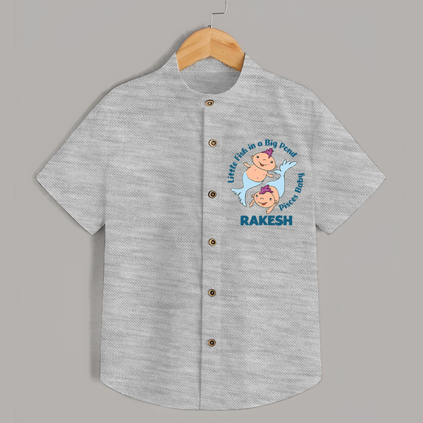 Little Fish In A Big Pond Pisces Baby Shirt | Personalized Pisces Shirt for Your Little Explorer - GREY - 0 - 6 Months Old (Chest 23")