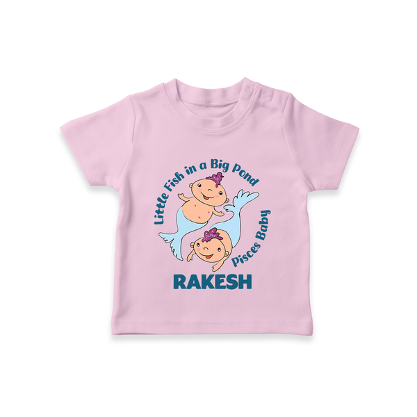 Little Fish In A Big Pond Pisces Baby T-Shirt | Personalized Pisces T-Shirt for Your Little Explorer - BABY PINK - 0-5 Months Old (Chest 17")