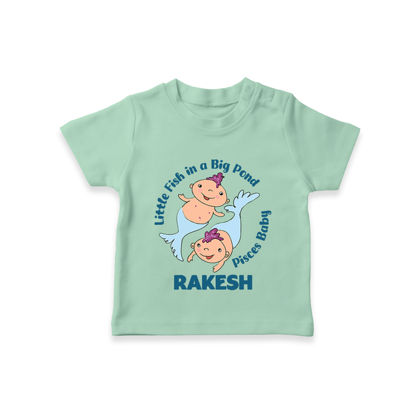 Little Fish In A Big Pond Pisces Baby T-Shirt | Personalized Pisces T-Shirt for Your Little Explorer - MINT GREEN - 0-5 Months Old (Chest 17")