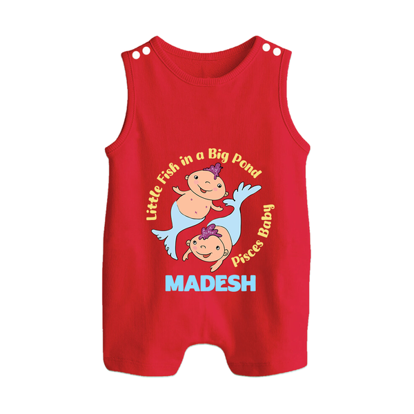Little Fish In A Big Pond Pisces Baby Romper Suit / Sleeveless Romper | Personalized Pisces Romper Suit / Sleeveless Romper for Your Little Explorer - RED - 0 - 5 Months Old (Chest 18")