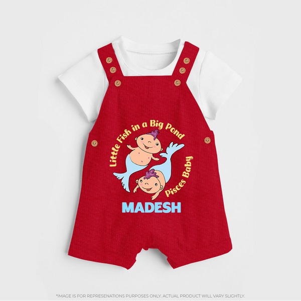 Little Fish In A Big Pond Pisces Baby Dungaree Set | Personalized Pisces Dungaree Set for Your Little Explorer - RED - 0 - 5 Months Old (Chest 18")