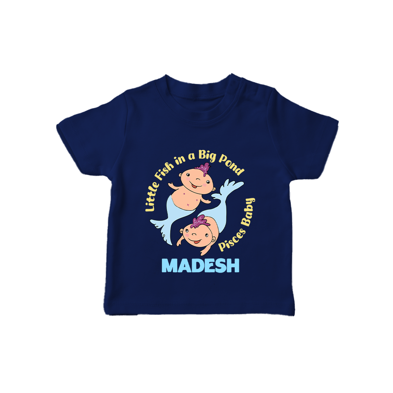 Little Fish In A Big Pond Pisces Baby T-Shirt | Personalized Pisces T-Shirt for Your Little Explorer - NAVY BLUE - 0-5 Months Old (Chest 17")