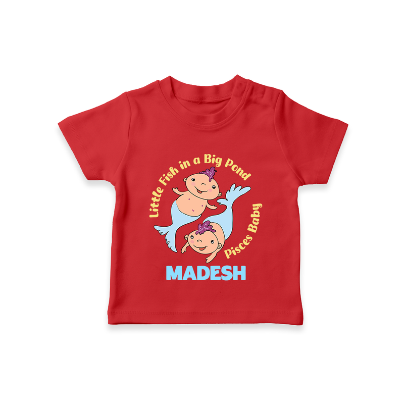 Little Fish In A Big Pond Pisces Baby T-Shirt | Personalized Pisces T-Shirt for Your Little Explorer - RED - 0-5 Months Old (Chest 17")