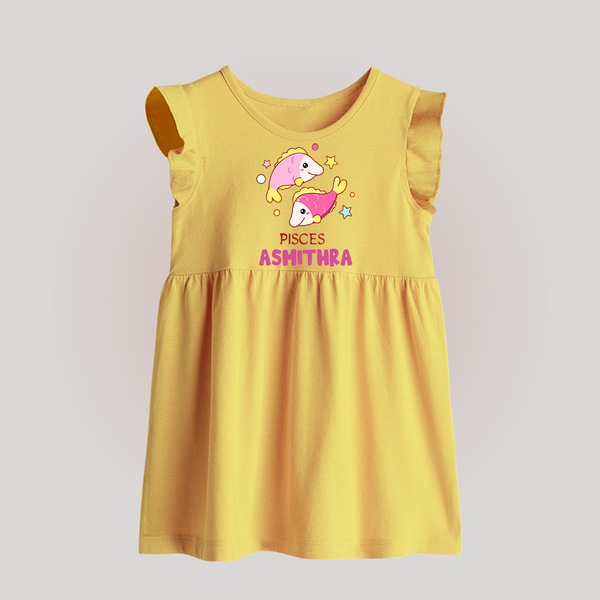 Pisces Baby Frock | Custom Baby Frock for Your Pisces Baby - PASTEL YELLOW - 0 - 3 Months Old (Chest 17")