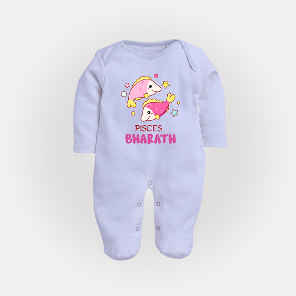 Pisces Baby Sleepsuit / Full Sleeve Bodysuit | Custom Sleepsuit / Full Sleeve Bodysuit for Your Pisces Baby - BABY BLUE - New Born (Chest 7.5")