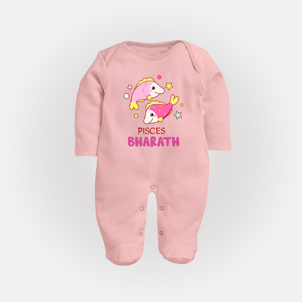Pisces Baby Sleepsuit / Full Sleeve Bodysuit | Custom Sleepsuit / Full Sleeve Bodysuit for Your Pisces Baby - BABY PINK - New Born (Chest 7.5")