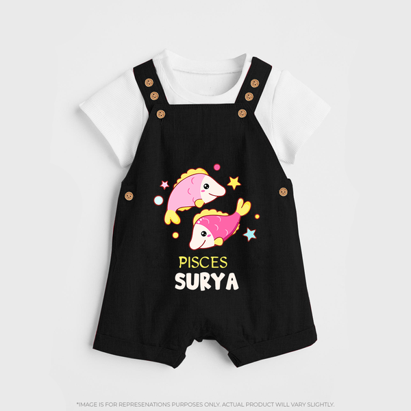 Pisces Baby Dungaree Set | Custom Dungaree Set for Your Pisces Baby - BLACK - 0 - 5 Months Old (Chest 18")