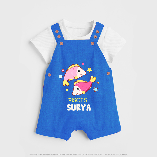 Pisces Baby Dungaree Set | Custom Dungaree Set for Your Pisces Baby - COBALT BLUE - 0 - 5 Months Old (Chest 18")