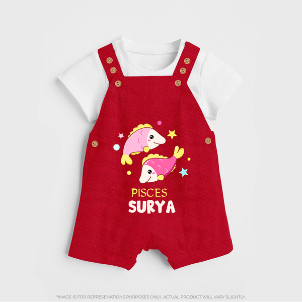 Pisces Baby Dungaree Set | Custom Dungaree Set for Your Pisces Baby - RED - 0 - 5 Months Old (Chest 18")