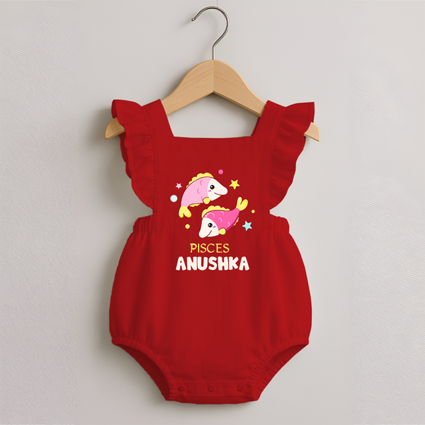 Pisces Baby Romper Frock | Custom Romper Frock for Your Pisces Baby - RED - 0 - 3 Months Old (Chest 19")