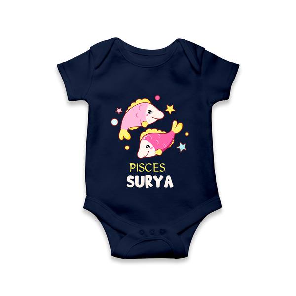 Pisces Baby Romper / Onesie | Custom Romper / Onesie for Your Pisces Baby - NAVY BLUE - New Born (Chest 14")