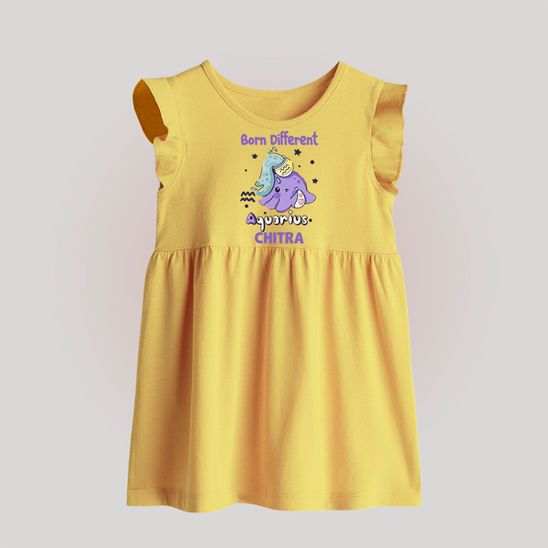 Born Different Aquarius Baby Frock | Personalized Aquarius Baby Frock for Your Unique Baby - PASTEL YELLOW - 0 - 3 Months Old (Chest 17")