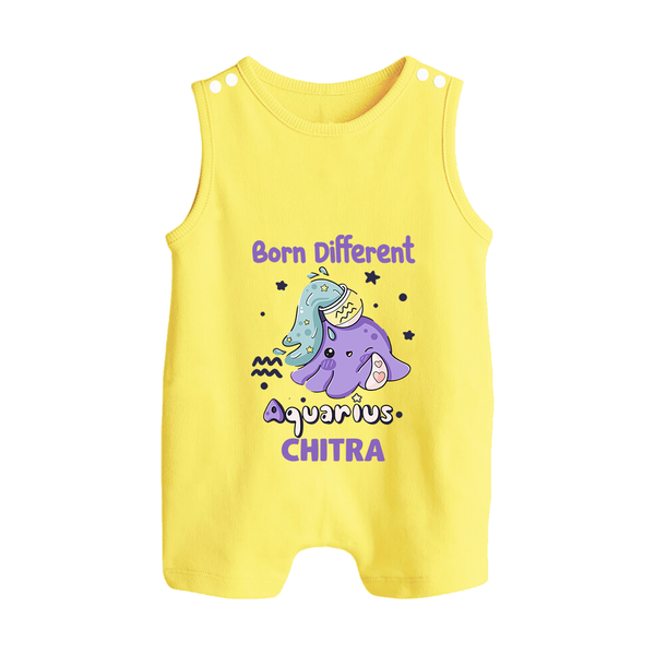 Born Different Aquarius Baby Romper Suit / Sleeveless Romper | Personalized Aquarius Romper Suit / Sleeveless Romper for Your Unique Baby - PASTEL YELLOW - 0 - 5 Months Old (Chest 18")