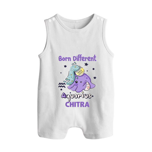 Born Different Aquarius Baby Romper Suit / Sleeveless Romper | Personalized Aquarius Romper Suit / Sleeveless Romper for Your Unique Baby - WHITE - 0 - 5 Months Old (Chest 18")