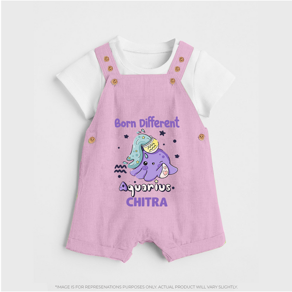 Born Different Aquarius Baby Dungaree Set | Personalized Aquarius Dungaree Set for Your Unique Baby - BABY PINK - 0 - 5 Months Old (Chest 18")