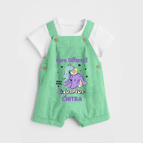 Born Different Aquarius Baby Dungaree Set | Personalized Aquarius Dungaree Set for Your Unique Baby - GREEN - 0 - 5 Months Old (Chest 18")