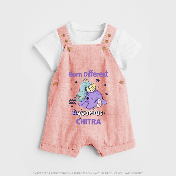 Born Different Aquarius Baby Dungaree Set | Personalized Aquarius Dungaree Set for Your Unique Baby - PEACH - 0 - 5 Months Old (Chest 18")