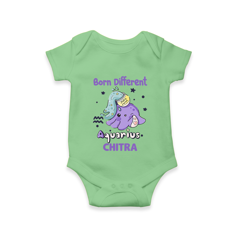 Born Different Aquarius Baby Romper / Onesie | Personalized Aquarius Romper / Onesie for Your Unique Baby - GREEN - New Born (Chest 14")