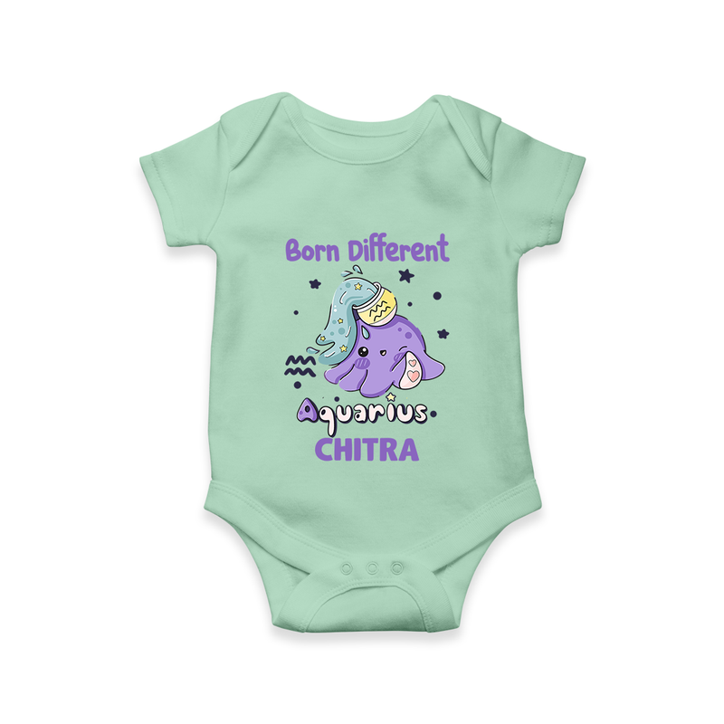 Born Different Aquarius Baby Romper / Onesie | Personalized Aquarius Romper / Onesie for Your Unique Baby - MINT GREEN - New Born (Chest 14")