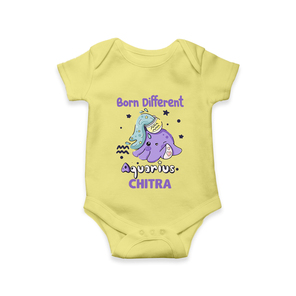 Born Different Aquarius Baby Romper / Onesie | Personalized Aquarius Romper / Onesie for Your Unique Baby - PASTEL YELLOW - New Born (Chest 14")